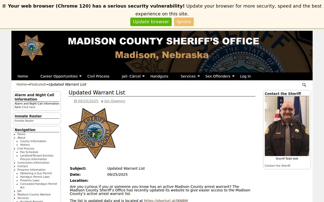 Madison County outstanding warrant report daily update notice